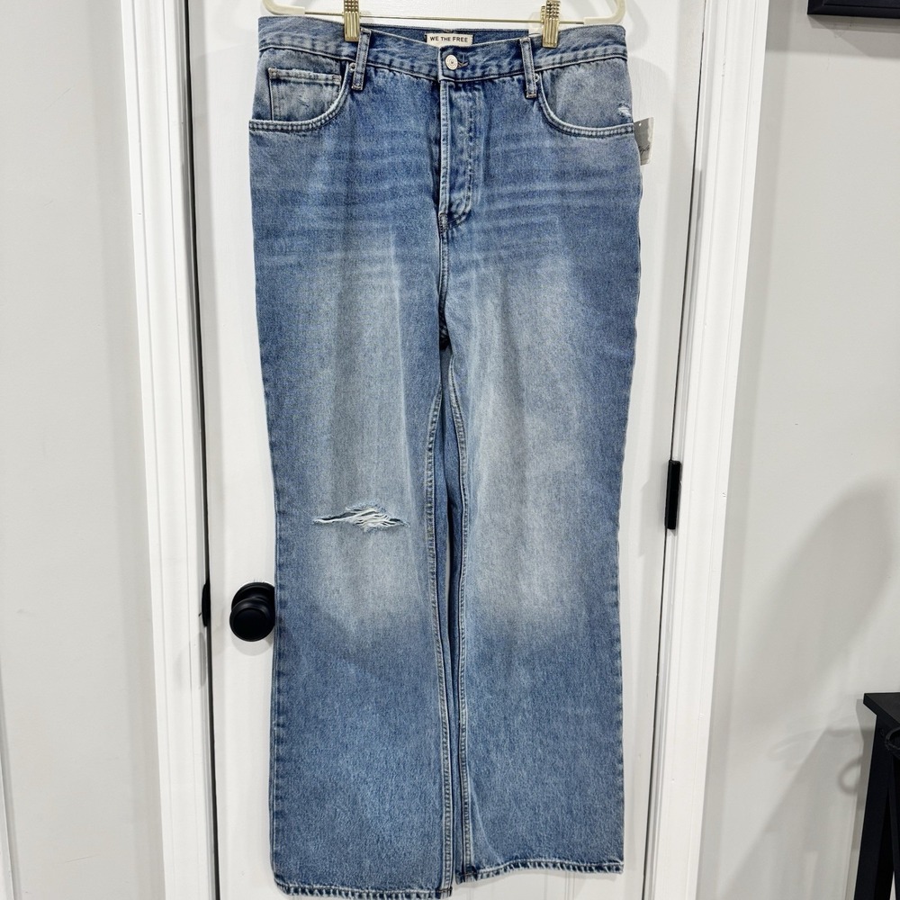 Free People Holly Bootcut Jeans Womens 31 Cambridge Blue Distressed NWT
